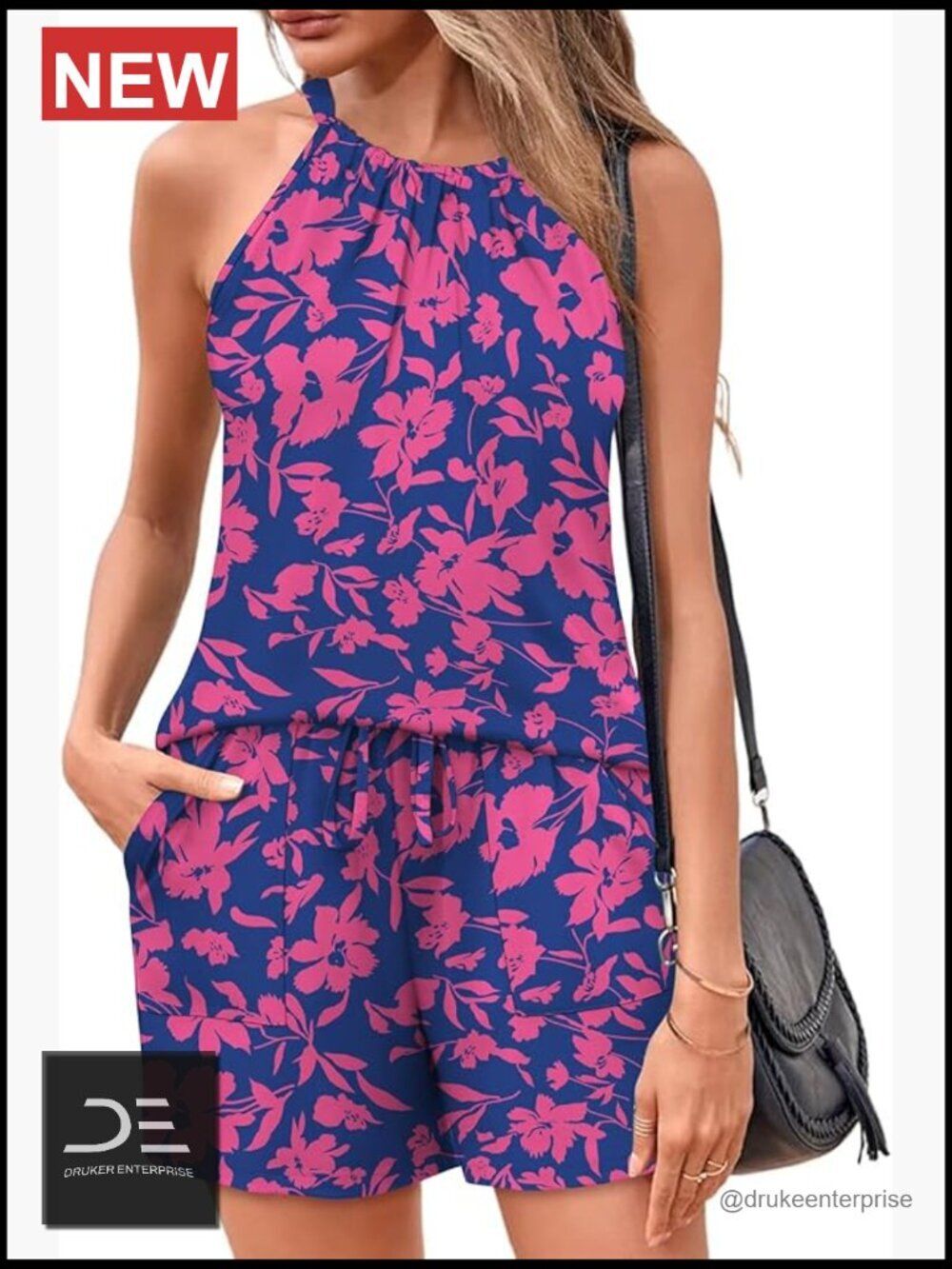 2 Piece Short Set with Halter Top and Side Pockets